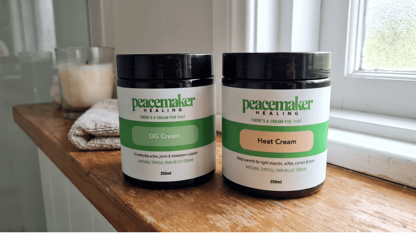 Peacemaker Healing OG Cream and Heat Cream, a daily joint and muscle support routine